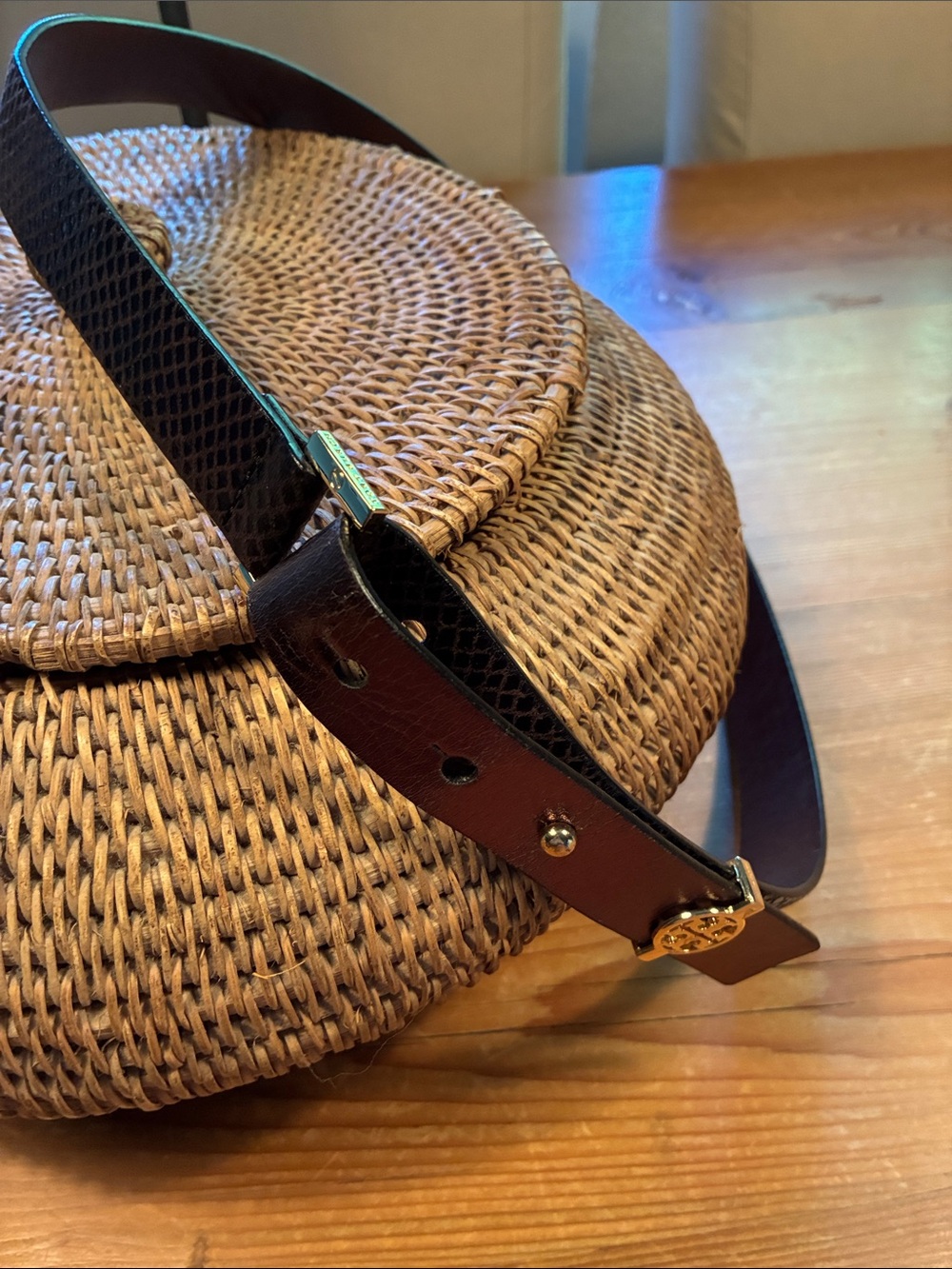 Tory Burch Brown Snake /Bronze Metallic Accent Adjustable Belt